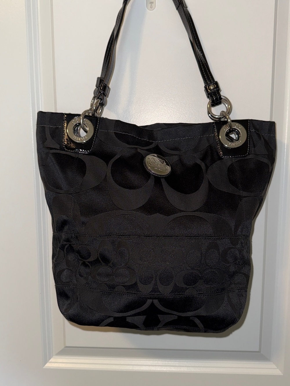 Coach Black Signature Jacquard Shoulder Tote